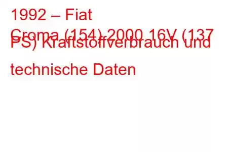 1992 – Fiat
Croma (154) 2000 16V (137 PS) Kraftstoffverbrauch und technische Daten