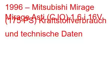 1996 – Mitsubishi Mirage
Mirage Asti (CJO) 1.6 i 16V (175 PS) Kraftstoffverbrauch und technische Daten