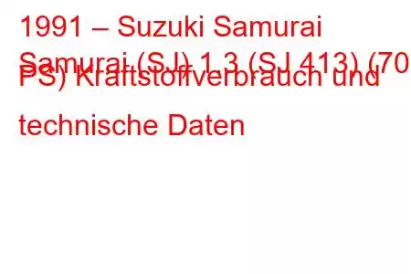 1991 – Suzuki Samurai
Samurai (SJ) 1.3 (SJ 413) (70 PS) Kraftstoffverbrauch und technische Daten