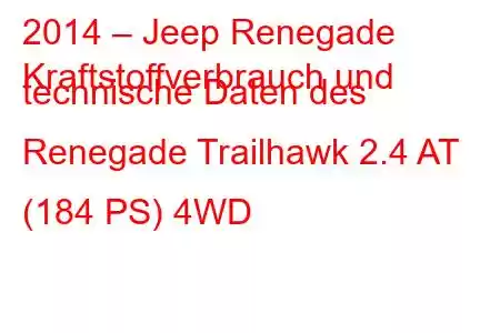 2014 – Jeep Renegade
Kraftstoffverbrauch und technische Daten des Renegade Trailhawk 2.4 AT (184 PS) 4WD