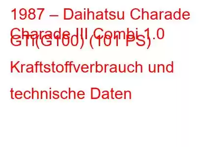 1987 – Daihatsu Charade
Charade III Combi 1.0 GTi(G100) (101 PS) Kraftstoffverbrauch und technische Daten