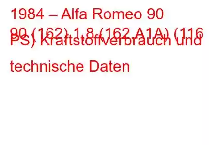 1984 – Alfa Romeo 90
90 (162) 1,8 (162.A1A) (116 PS) Kraftstoffverbrauch und technische Daten