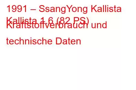 1991 – SsangYong Kallista
Kallista 1.6 (82 PS) Kraftstoffverbrauch und technische Daten