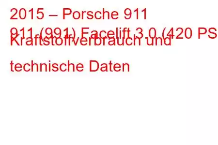 2015 – Porsche 911
911 (991) Facelift 3.0 (420 PS) Kraftstoffverbrauch und technische Daten