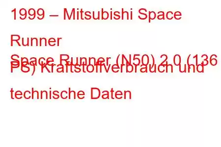 1999 – Mitsubishi Space Runner
Space Runner (N50) 2.0 (136 PS) Kraftstoffverbrauch und technische Daten