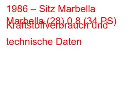 1986 – Sitz Marbella
Marbella (28) 0,8 (34 PS) Kraftstoffverbrauch und technische Daten