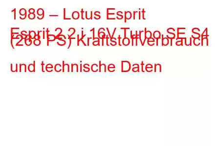 1989 – Lotus Esprit
Esprit 2.2 i 16V Turbo SE S4 (268 PS) Kraftstoffverbrauch und technische Daten