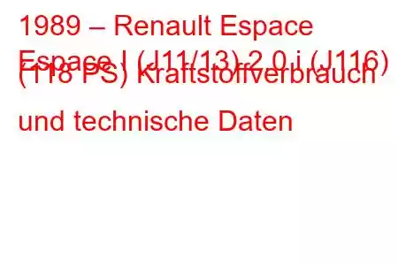 1989 – Renault Espace
Espace I (J11/13) 2.0 i (J116) (118 PS) Kraftstoffverbrauch und technische Daten