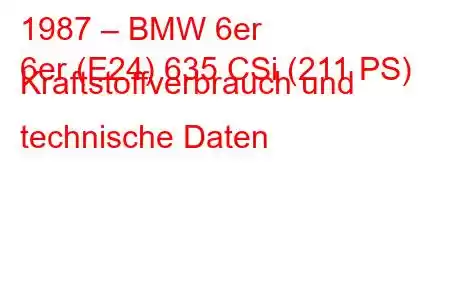 1987 – BMW 6er
6er (E24) 635 CSi (211 PS) Kraftstoffverbrauch und technische Daten