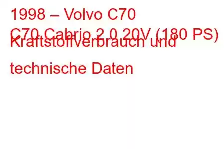 1998 – Volvo C70
C70 Cabrio 2.0 20V (180 PS) Kraftstoffverbrauch und technische Daten