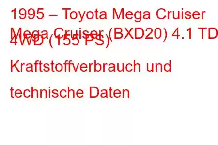 1995 – Toyota Mega Cruiser
Mega Cruiser (BXD20) 4.1 TD 4WD (155 PS) Kraftstoffverbrauch und technische Daten