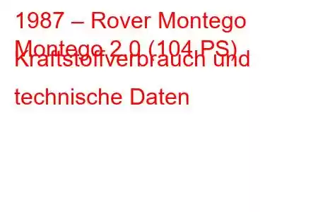 1987 – Rover Montego
Montego 2.0 (104 PS) Kraftstoffverbrauch und technische Daten