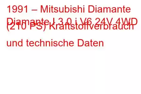 1991 – Mitsubishi Diamante
Diamante I 3.0 i V6 24V 4WD (210 PS) Kraftstoffverbrauch und technische Daten