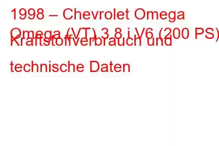 1998 – Chevrolet Omega
Omega (VT) 3.8 i V6 (200 PS) Kraftstoffverbrauch und technische Daten