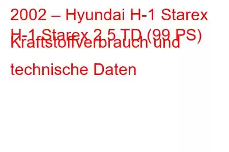 2002 – Hyundai H-1 Starex
H-1 Starex 2.5 TD (99 PS) Kraftstoffverbrauch und technische Daten