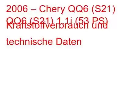 2006 – Chery QQ6 (S21)
QQ6 (S21) 1.1i (53 PS) Kraftstoffverbrauch und technische Daten