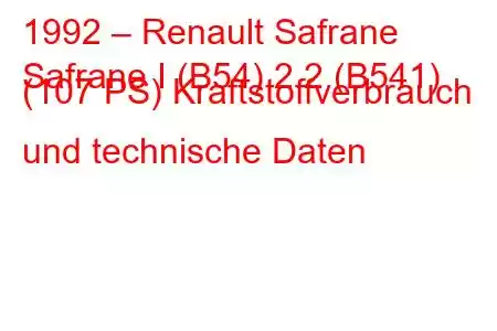 1992 – Renault Safrane
Safrane I (B54) 2.2 (B541) (107 PS) Kraftstoffverbrauch und technische Daten