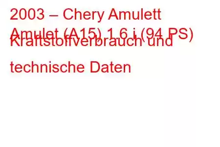 2003 – Chery Amulett
Amulet (A15) 1.6 i (94 PS) Kraftstoffverbrauch und technische Daten