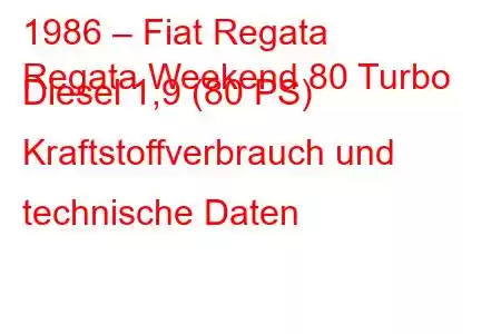 1986 – Fiat Regata
Regata Weekend 80 Turbo Diesel 1,9 (80 PS) Kraftstoffverbrauch und technische Daten