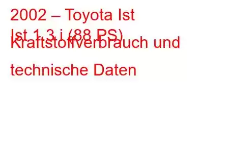 2002 – Toyota Ist
Ist 1.3 i (88 PS) Kraftstoffverbrauch und technische Daten