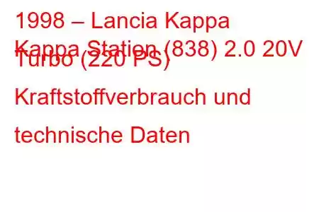 1998 – Lancia Kappa
Kappa Station (838) 2.0 20V Turbo (220 PS) Kraftstoffverbrauch und technische Daten