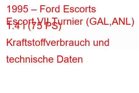 1995 – Ford Escorts
Escort VII Turnier (GAL,ANL) 1.4 i (75 PS) Kraftstoffverbrauch und technische Daten