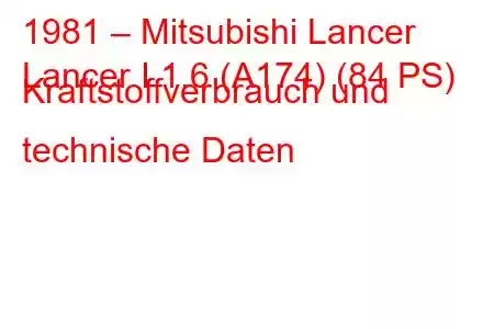 1981 – Mitsubishi Lancer
Lancer I 1.6 (A174) (84 PS) Kraftstoffverbrauch und technische Daten