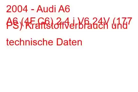 2004 - Audi A6
A6 (4F,C6) 2.4 i V6 24V (177 PS) Kraftstoffverbrauch und technische Daten