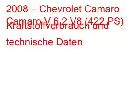 2008 – Chevrolet Camaro
Camaro V 6.2 V8 (422 PS) Kraftstoffverbrauch und technische Daten