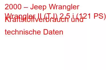 2000 – Jeep Wrangler
Wrangler II (TJ) 2.5 i (121 PS) Kraftstoffverbrauch und technische Daten