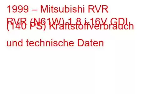 1999 – Mitsubishi RVR
RVR (N61W) 1.8 i 16V GDI (140 PS) Kraftstoffverbrauch und technische Daten