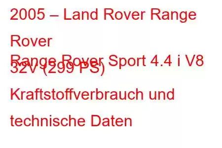 2005 – Land Rover Range Rover
Range Rover Sport 4.4 i V8 32V (299 PS) Kraftstoffverbrauch und technische Daten