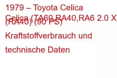 1979 – Toyota Celica
Celica (TA60,RA40,RA6 2.0 XT (RA40) (90 PS) Kraftstoffverbrauch und technische Daten