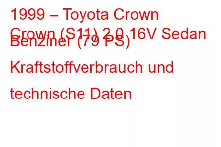 1999 – Toyota Crown
Crown (S11) 2.0 16V Sedan Benziner (79 PS) Kraftstoffverbrauch und technische Daten