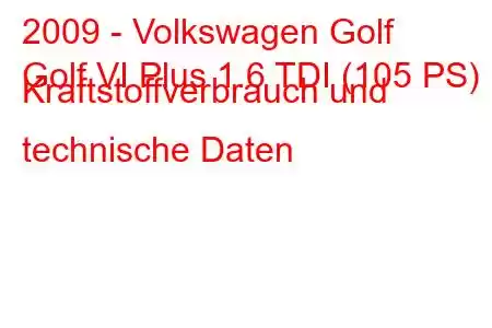 2009 - Volkswagen Golf
Golf VI Plus 1.6 TDI (105 PS) Kraftstoffverbrauch und technische Daten