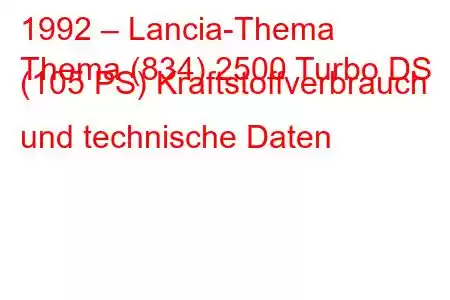 1992 – Lancia-Thema
Thema (834) 2500 Turbo DS (105 PS) Kraftstoffverbrauch und technische Daten