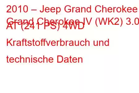 2010 – Jeep Grand Cherokee
Grand Cherokee IV (WK2) 3.0d AT (241 PS) 4WD Kraftstoffverbrauch und technische Daten