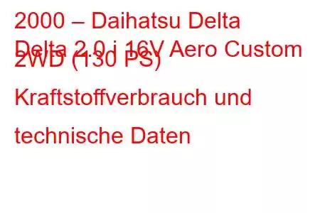 2000 – Daihatsu Delta
Delta 2.0 i 16V Aero Custom 2WD (130 PS) Kraftstoffverbrauch und technische Daten