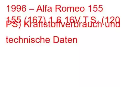 1996 – Alfa Romeo 155
155 (167) 1,6 16V T.S. (120 PS) Kraftstoffverbrauch und technische Daten