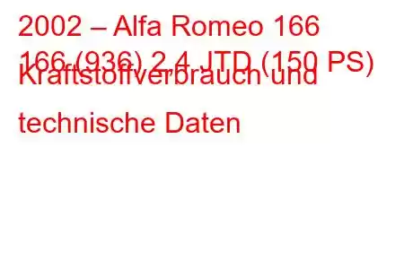 2002 – Alfa Romeo 166
166 (936) 2,4 JTD (150 PS) Kraftstoffverbrauch und technische Daten