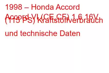 1998 – Honda Accord
Accord VI (CE,CF) 1.6 16V (115 PS) Kraftstoffverbrauch und technische Daten