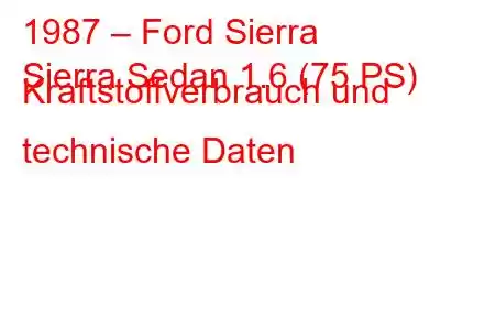 1987 – Ford Sierra
Sierra Sedan 1.6 (75 PS) Kraftstoffverbrauch und technische Daten