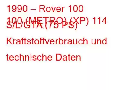 1990 – Rover 100
100 (METRO) (XP) 114 S/L/GTA (75 PS) Kraftstoffverbrauch und technische Daten