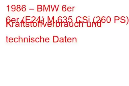 1986 – BMW 6er
6er (E24) M 635 CSi (260 PS) Kraftstoffverbrauch und technische Daten