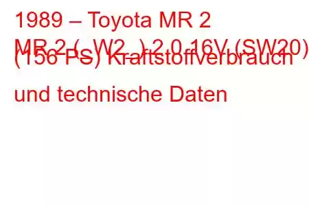 1989 – Toyota MR 2
MR 2 (_W2_) 2.0 16V (SW20) (156 PS) Kraftstoffverbrauch und technische Daten