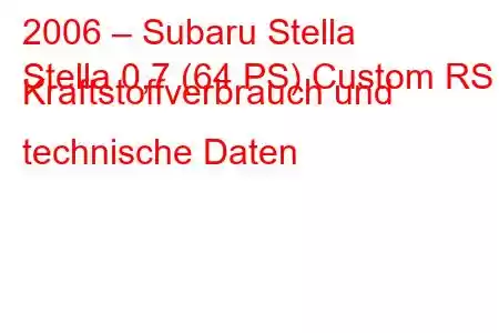 2006 – Subaru Stella
Stella 0,7 (64 PS) Custom RS Kraftstoffverbrauch und technische Daten