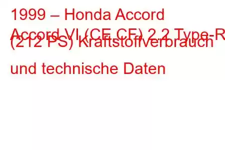 1999 – Honda Accord
Accord VI (CE,CF) 2.2 Type-R (212 PS) Kraftstoffverbrauch und technische Daten