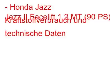 - Honda Jazz
Jazz II Facelift 1,2 MT (90 PS) Kraftstoffverbrauch und technische Daten