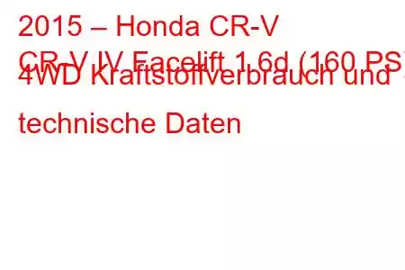 2015 – Honda CR-V
CR-V IV Facelift 1.6d (160 PS) 4WD Kraftstoffverbrauch und technische Daten