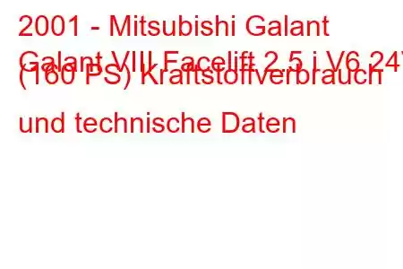 2001 - Mitsubishi Galant
Galant VIII Facelift 2.5 i V6 24V (160 PS) Kraftstoffverbrauch und technische Daten